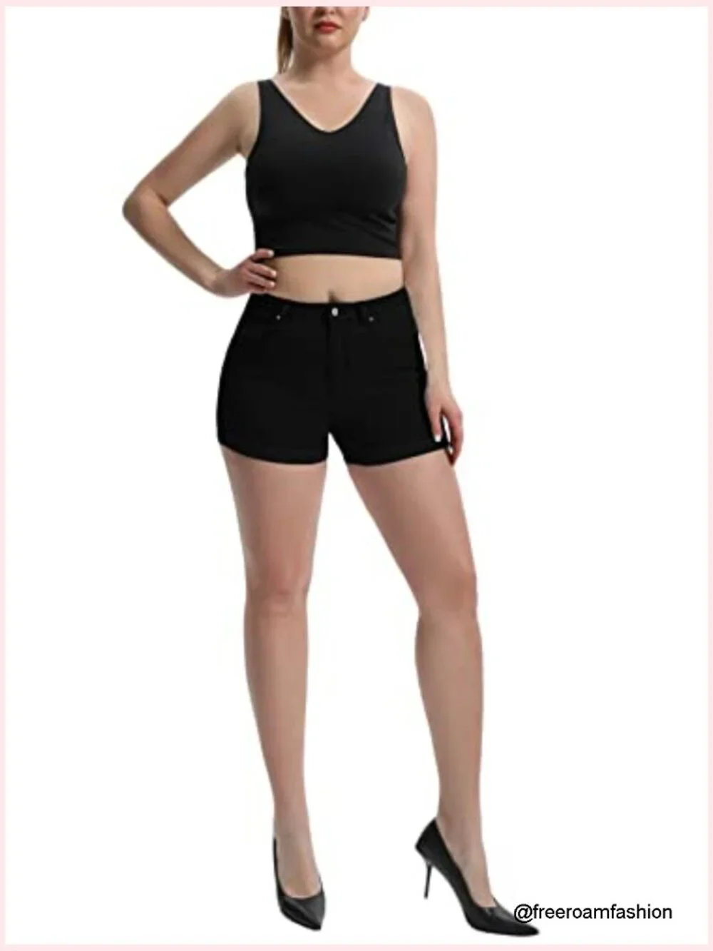 High Waisted Stretchy Denim Shorts Folded Hem Jean Shorts